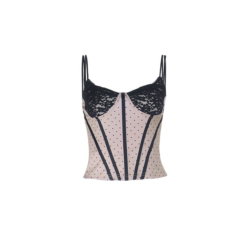 Women's Polka-Dot Lace Vest Top