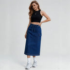 High-Waist Midi Denim Skirt