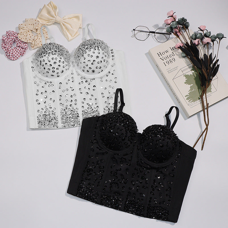 's Corset Beaded Sequ Waist Strap Three Dimensional With Chest