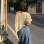 Women's Asymmetric Sheer Shawl Long Sleeve Top
