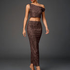 Women's Backless Leopard Oblique Shoulder Coordinated Two-Piece Set