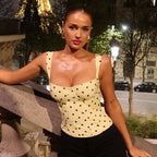 Women Clothing Summer Polka Dot Printed Sexy Off Neck Slim Fit Camisole