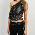 Women's Polka-Dot Chiffon Asymmetric Top
