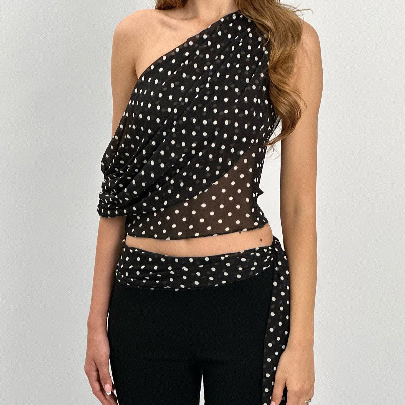 Women's Polka-Dot Chiffon Asymmetric Top