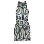 Women's Streetwear Printed Round Neck Party Hip Black Pattern Waist Trimming Short Dress