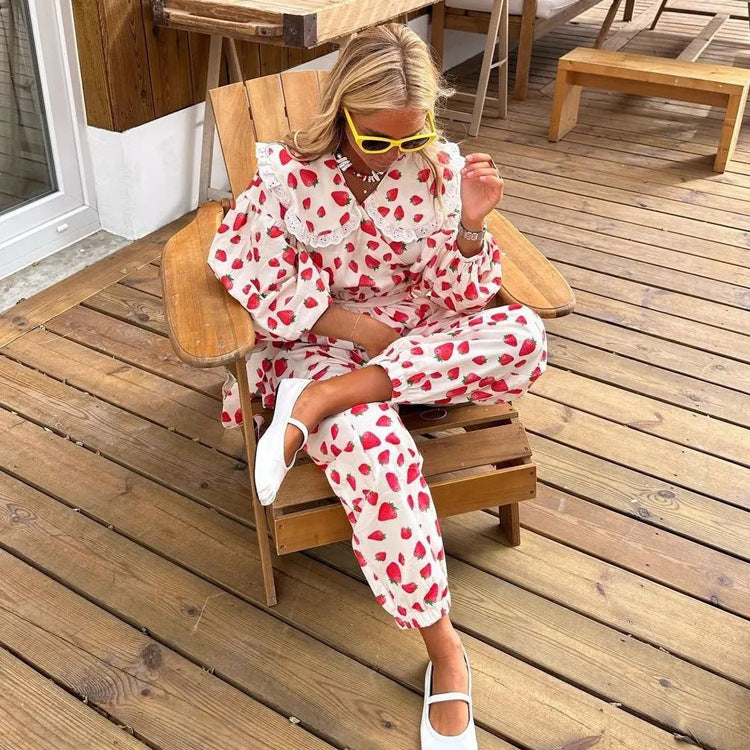 Strawberry Shirt & Ankle-Banded Pants Set