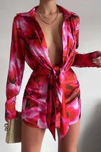 Women's Sexy Women Wear Digital Printing Series Button Long Sleeve Shirt Dress