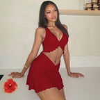 Women's Women Clothing Summer Sexy Twisted Lace Up Vest Slim Skirt Set