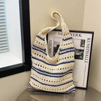 Women's Striped Woven Straw Beach Bag