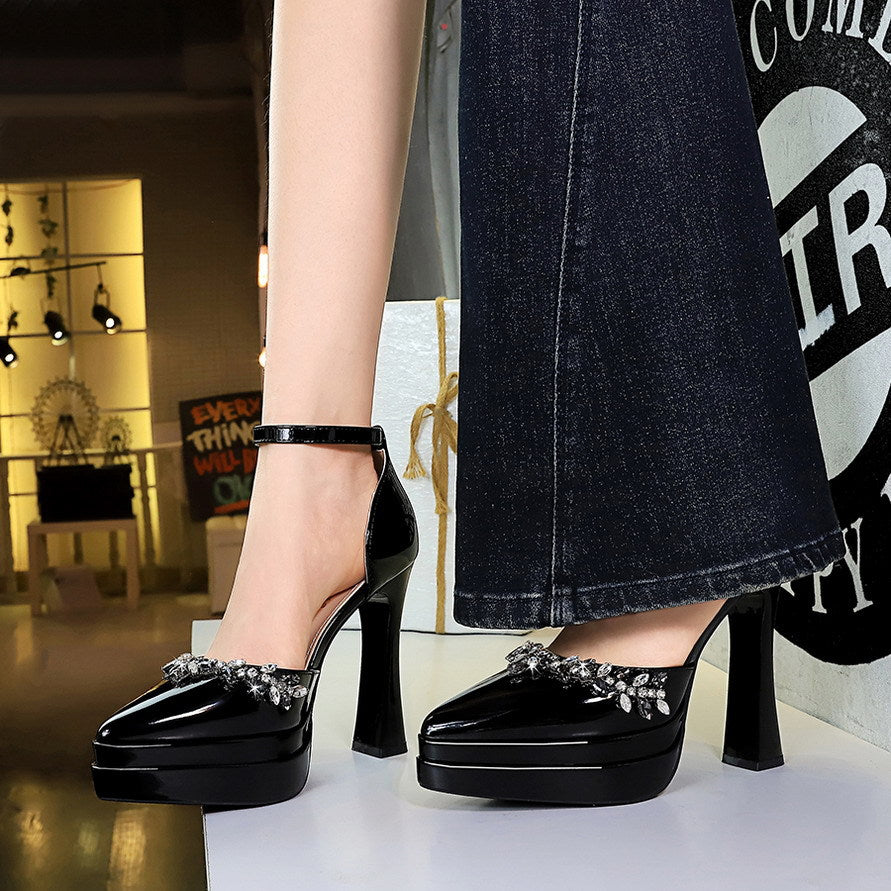 Women's Rhinestone Platform Patent Leather Sandals