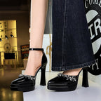 Women's Rhinestone Platform Patent Leather Sandals