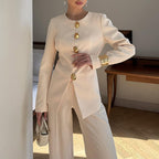 Autumn Winter White Top Straight Loose Trousers Set