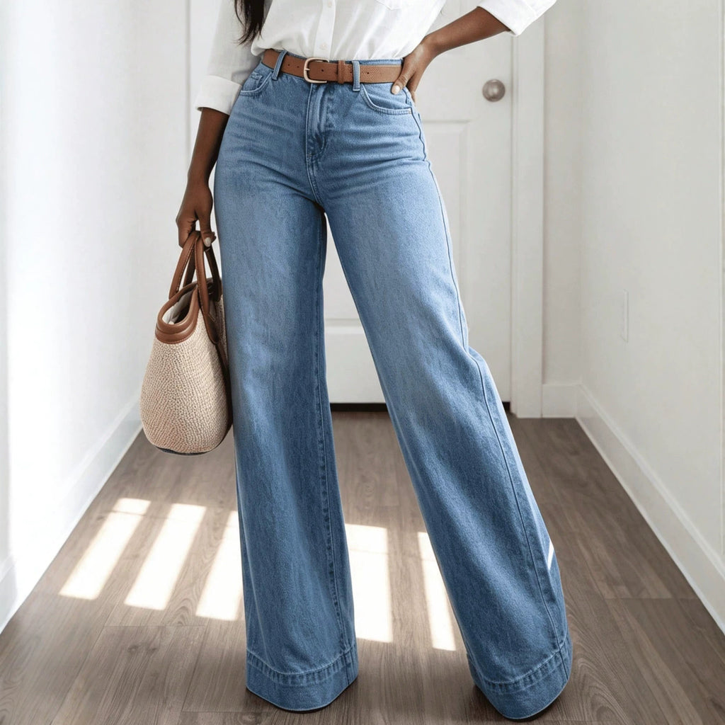Women's Autumn High Waist Wide Leg Jeans Women Stretch Washed Loose Trousers