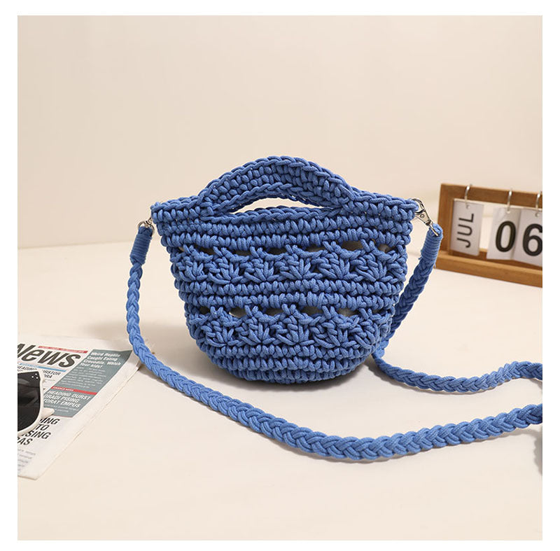 Colorful Crossbody Cotton Thread Blue without Lining