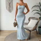 Women's Floral Halter Backless Maxi Dress