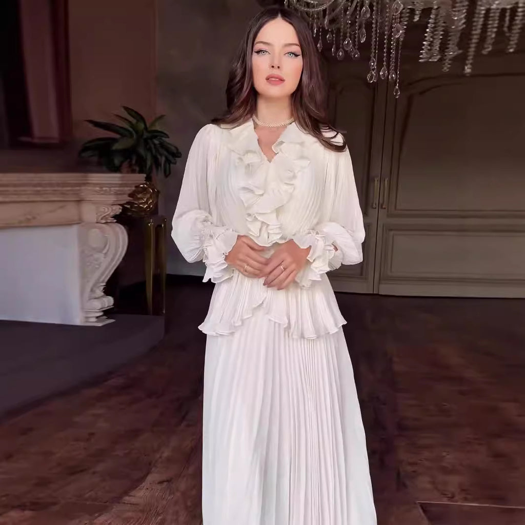 Retro Long-Sleeve High-Waist Dress