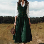 Spring Summer Women Clothing Wild Elf Vintage Vest Lace Skirt Set