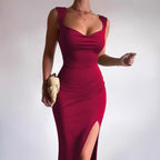 Women's Backless Lace-Up Slit Sheath Dress
