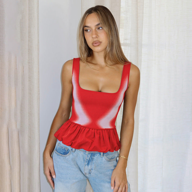 Women’s Abstract Print Ruched Sleeveless Crop Top