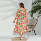 Plus Size Western Off-Shoulder Elegant Floral Midi Tight Waist Dress