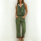 Vacation Leopard Print SL Vest WL Pants Women Hooded SL