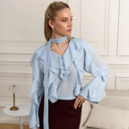 Women's V-Neck Ruffle Chiffon Blouse