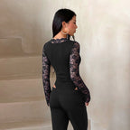 Sexy Lace Stitching Long Sleeve V neck Sexy Jumpsuit Women