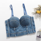 's Denim Camisole Beauty Back Cropped Free Underwear Boning