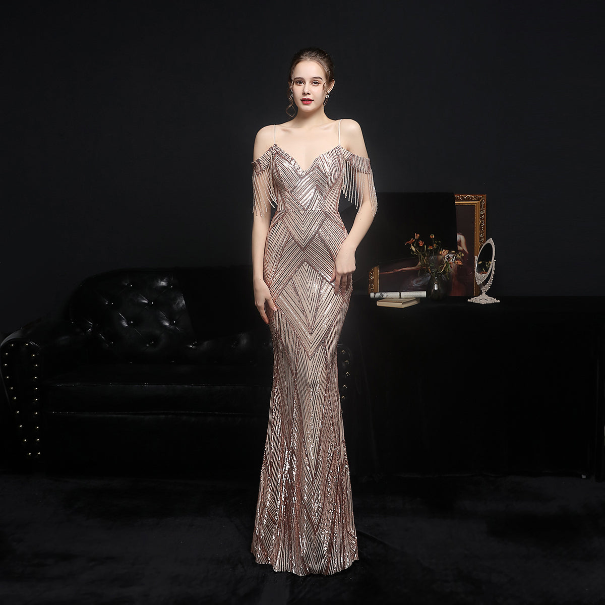 Women's Sequin Fishtail Formal Dress Banquet Etiquette Evening