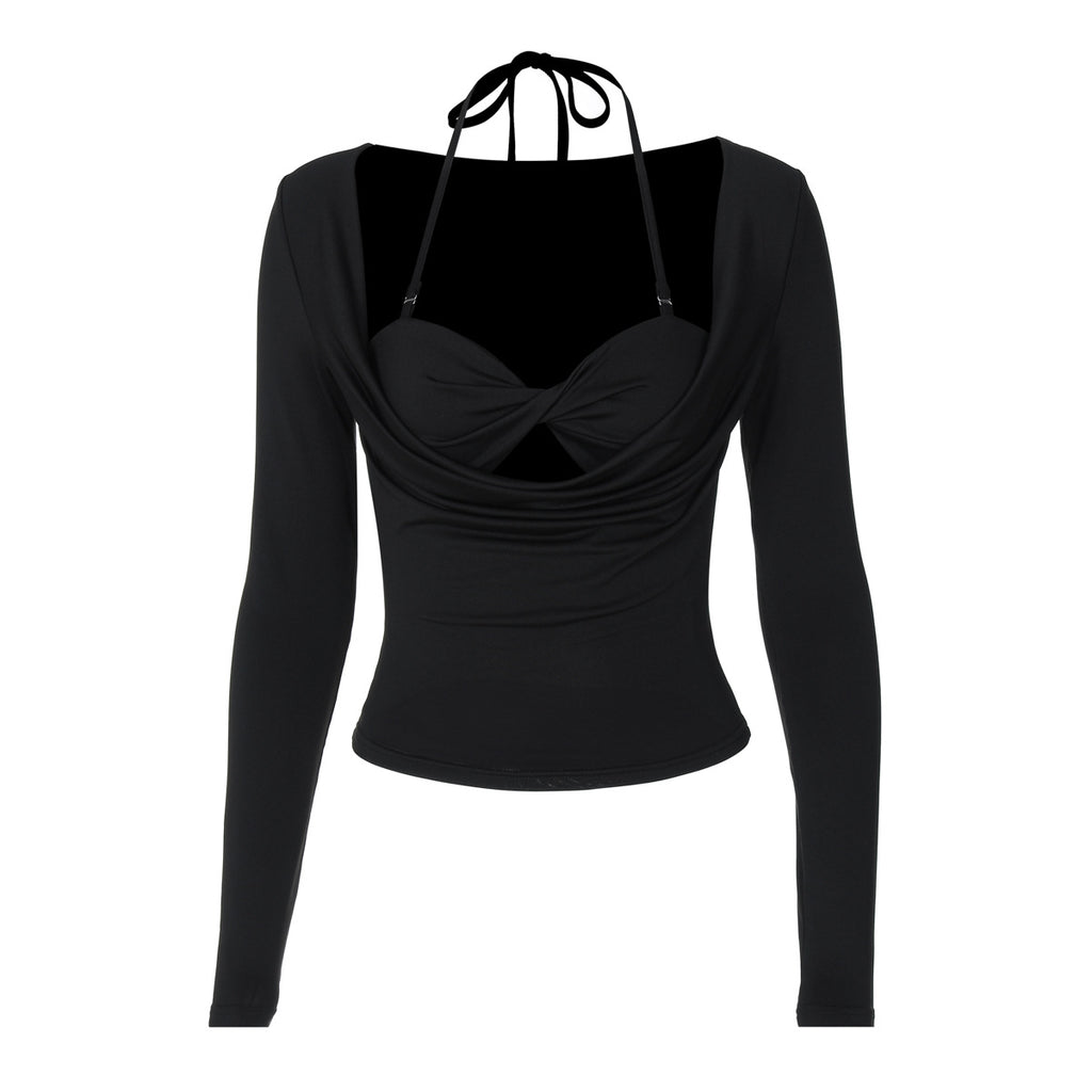 Women's Autumn Halter Inner Wear Cropped Long Sleeve Top
