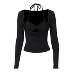 Women's Autumn Halter Inner Wear Cropped Long Sleeve Top