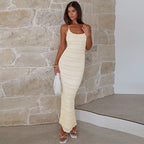 Women's Halter Backless Ruffled Slit Bodycon Maxi Dress