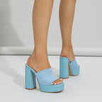 Women's Knitted Platform Chunky-Heel Slippers