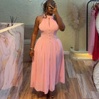 Women's Pink Halter Ruched Formal Dress