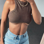 's Crew Neck Rib Sports Vest Cropped Waist I Shaped Short Top