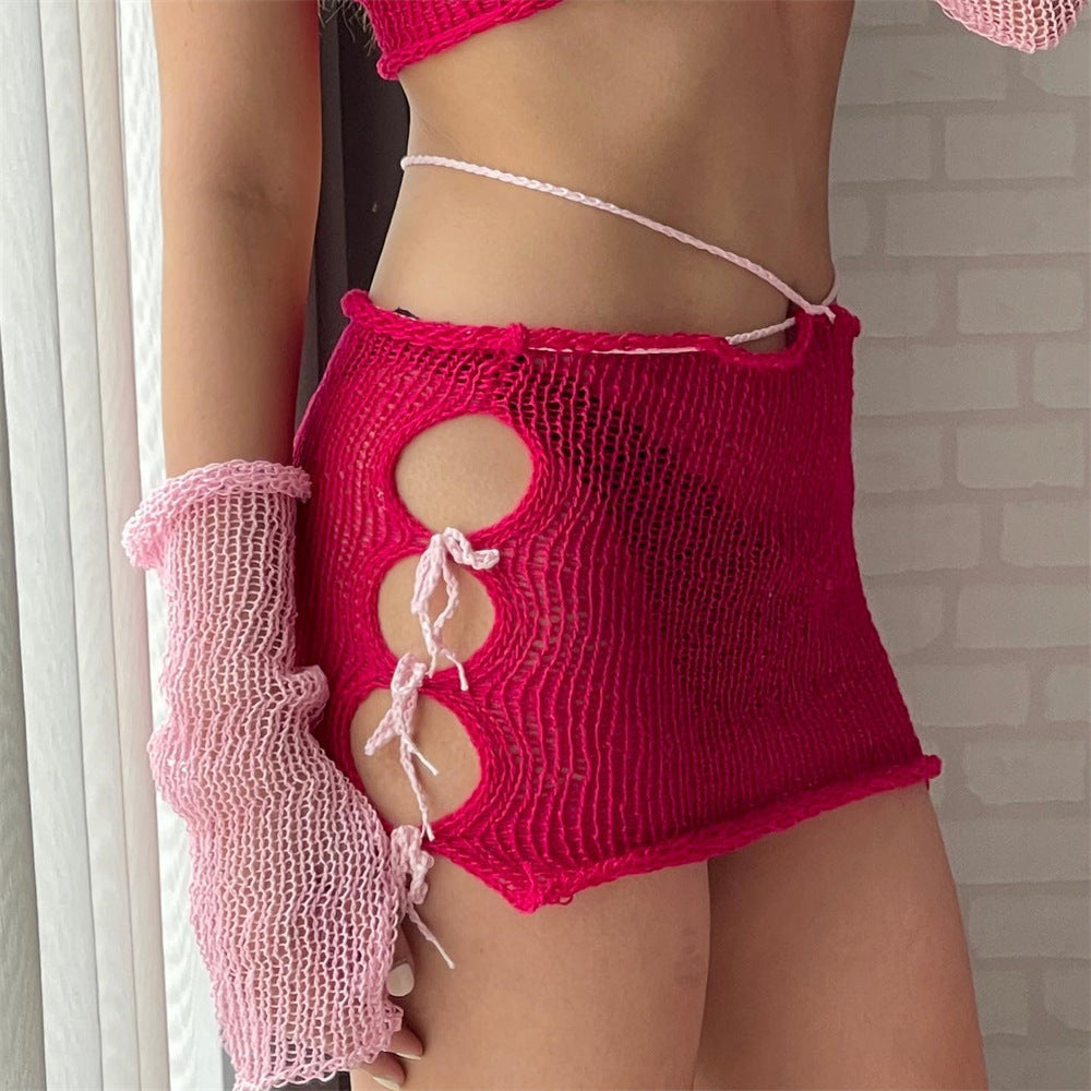 Summer Sexy Pearl Decoration Wrapped Chest Lace up CO Hip
