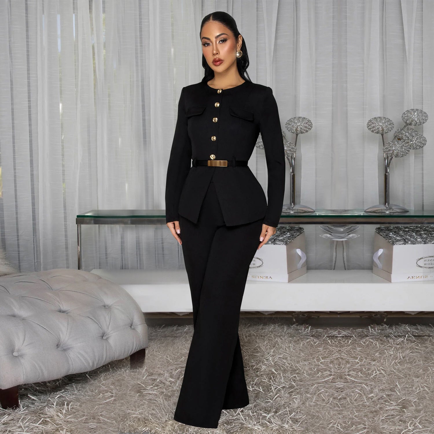 Women Wear High End Gold Buckle Office Business Set