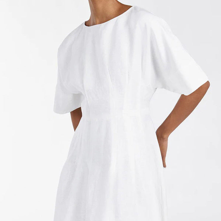 Simple A line Dress Cotton round Neck