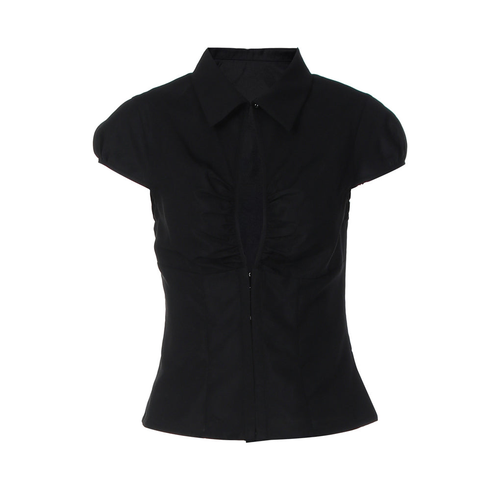 Women's Collared Short Sleeve Button Cardigan Top