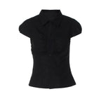 Women's Collared Short Sleeve Button Cardigan Top