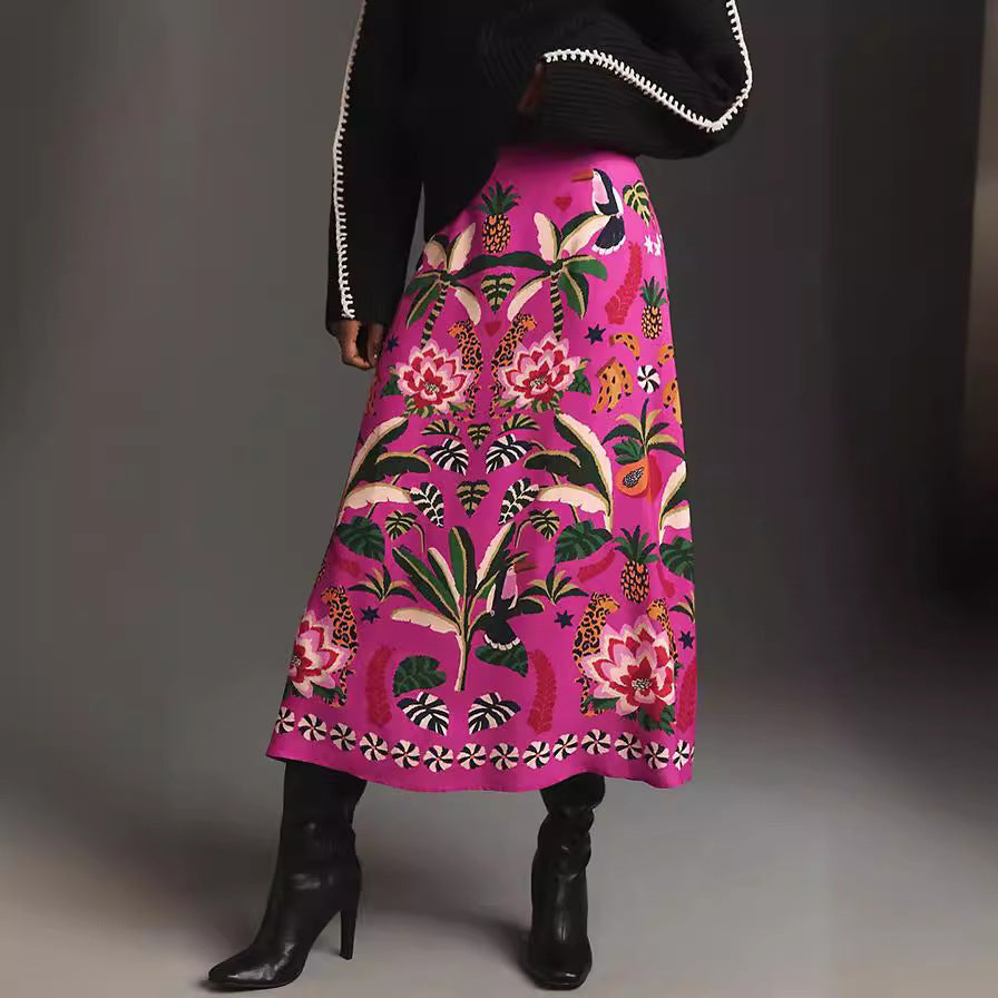 Street Tropical Plant Vintage Print Skirt