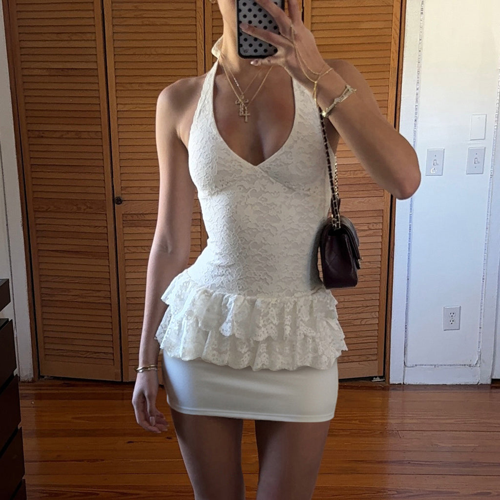 White Lace-Up Halter Top