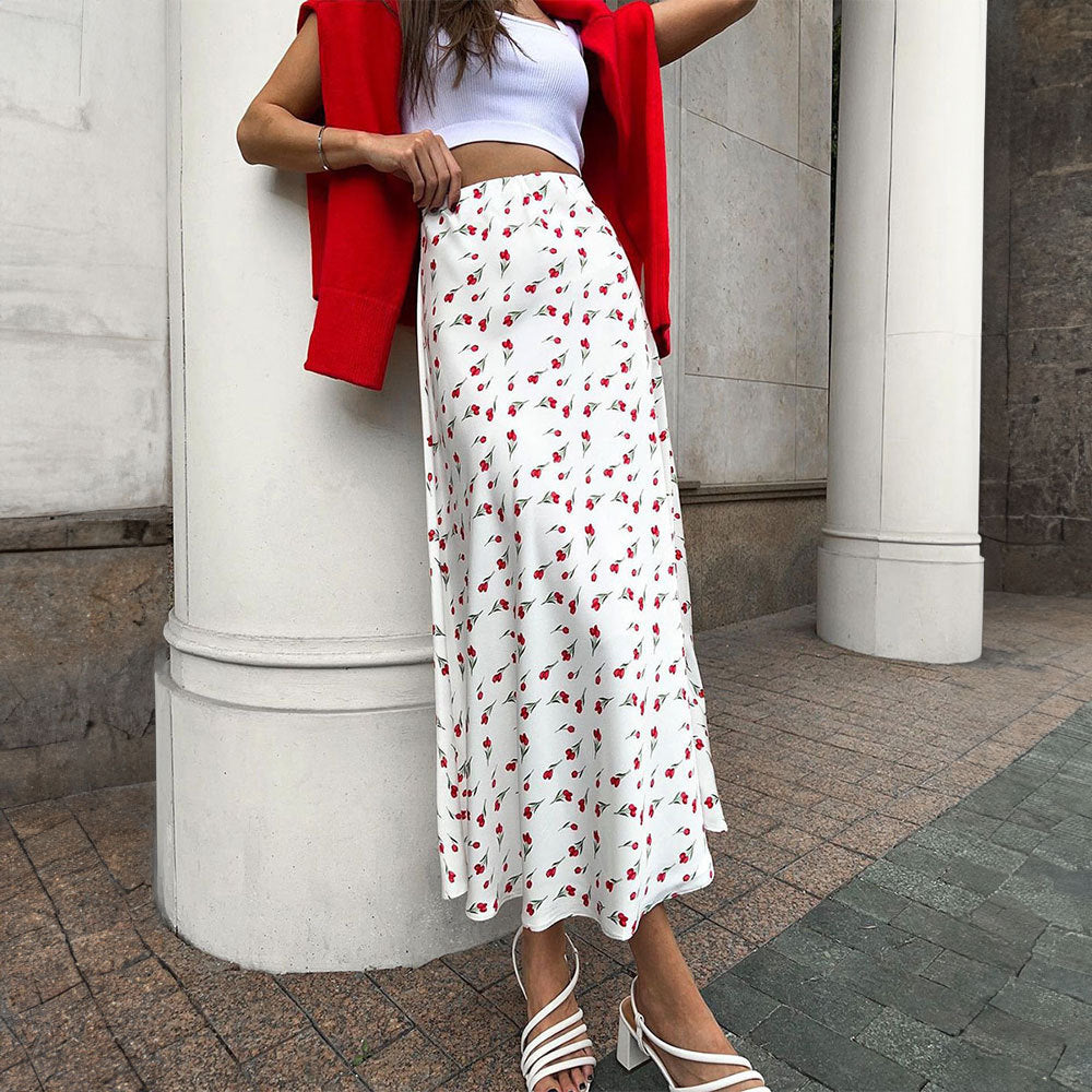 Women's Floral Spring Elegant High Waist A Line Fishtail Skirt