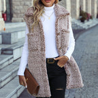 Collared Sleeveless Plush Cardigan Vest