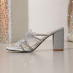 Women's Butterfly Rhinestone Thick-Heel Sandals