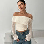Women's Off-Shoulder Flared Sleeve Crop Top