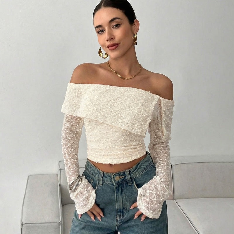 Women's Off-Shoulder Flared Sleeve Crop Top