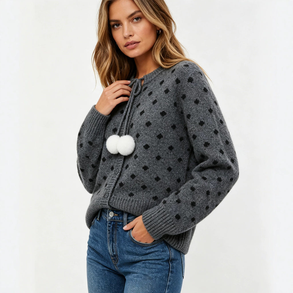 Women's Polka-Dot Jacquard Knit Cardigan