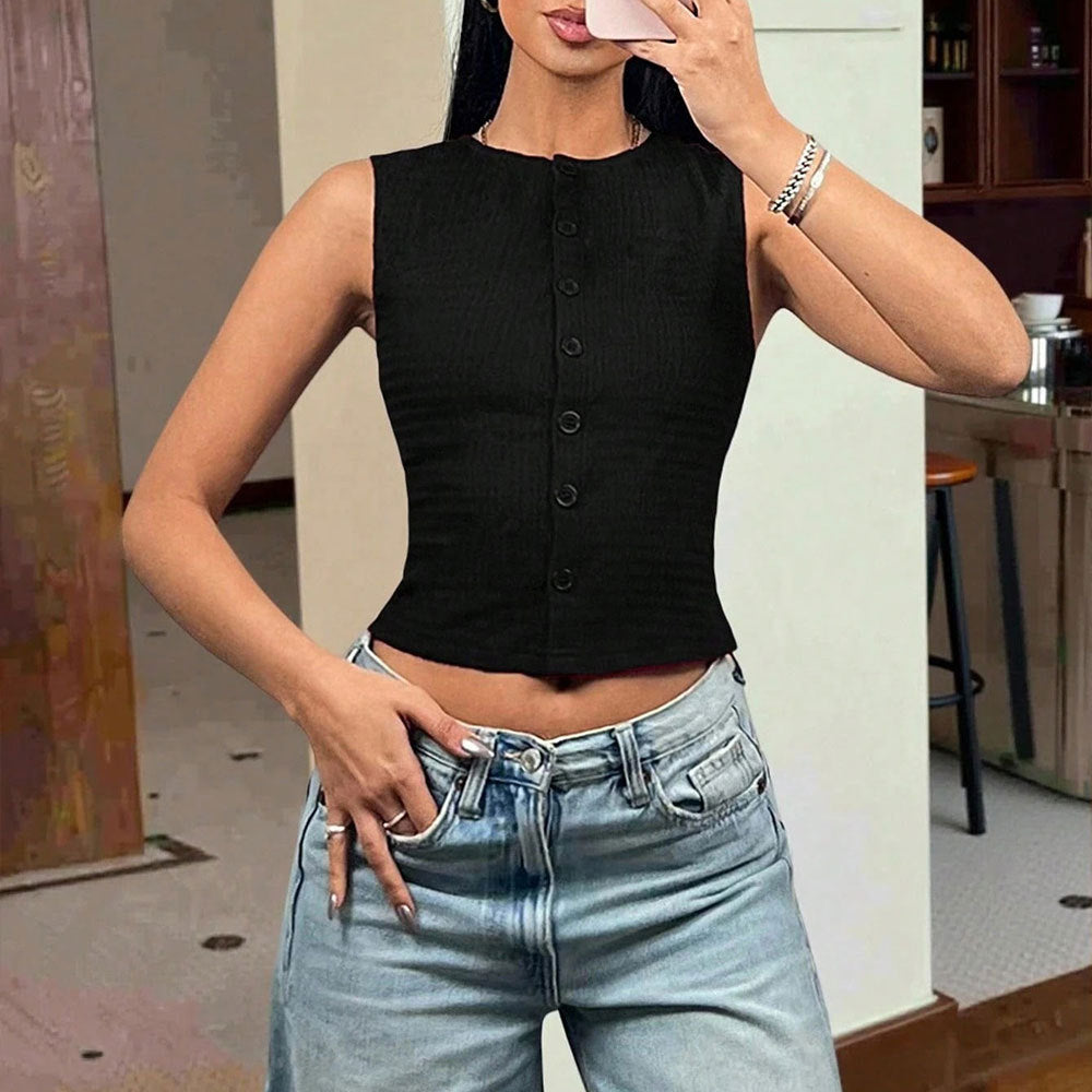 Round Neck Slim Fit Knitted Vest Top