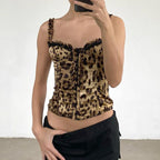 Women's Women’s Leopard Print Lace Trim Corset Crop Top